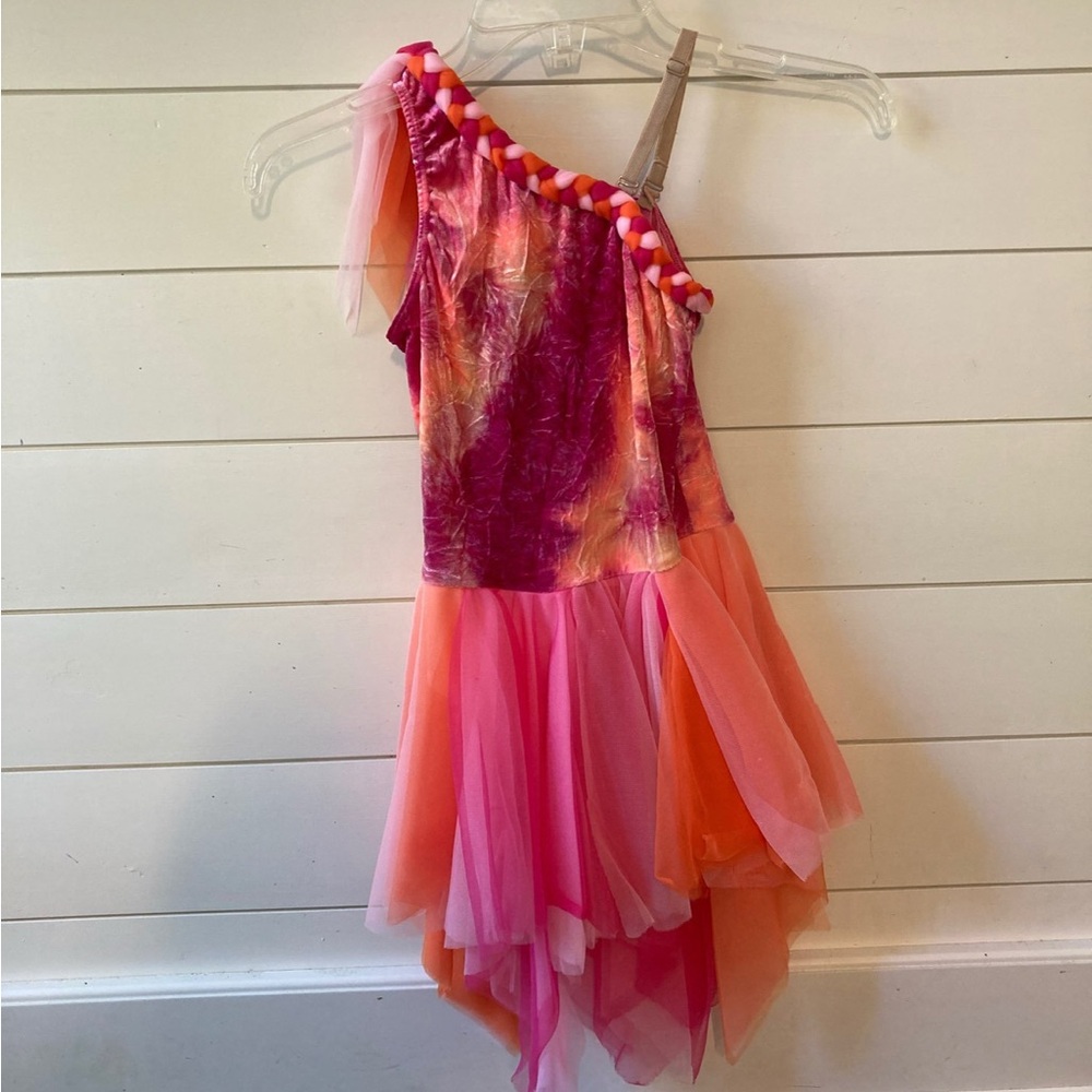 Revolution Dancewear Pink and orange one-shoulder dance costume